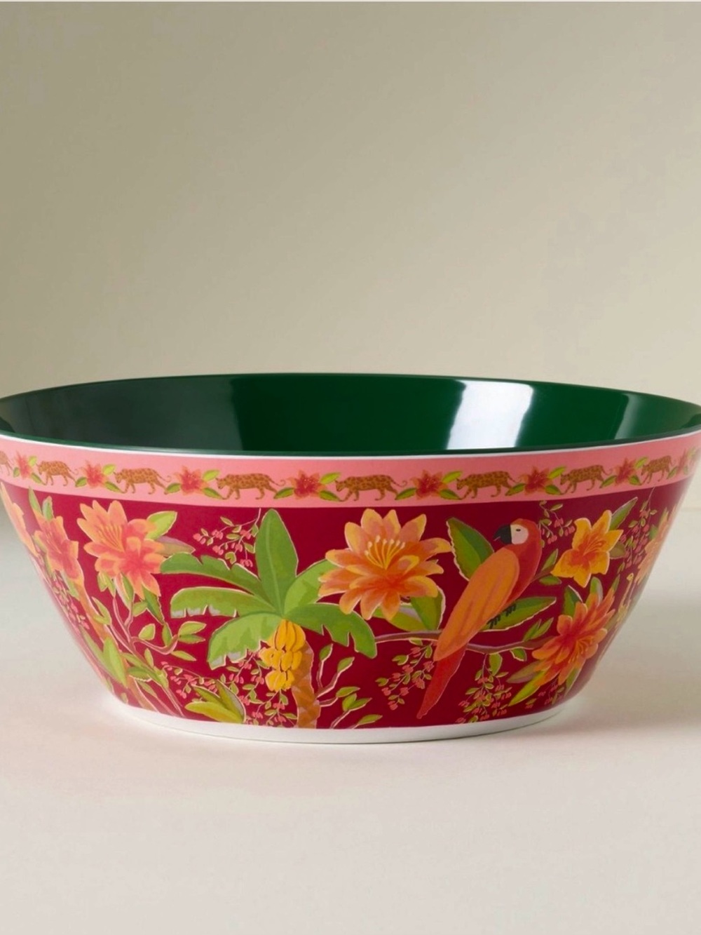 Farm Rio x Anthropologie Rainforest Serving Bowl Parrots Monkeys Cheetahs NWT
